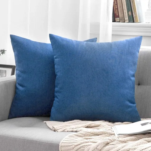 Miniatura 7 de MIULEE - Paquete de 2 fundas de almohada decorativas para exteriores, impermeables, sólidas, de imitación de lino, para jardín, casa de campo, Azul