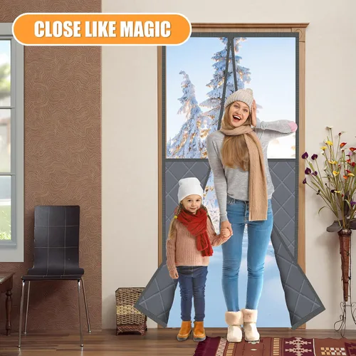 Miniatura 6 de LIAMST Cortina magnética para puerta con aislamiento térmico, se adapta a puertas de 32 x 80 pulgadas, apertura central, tela Oxford duradera y Gris