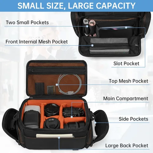 Miniatura 3 de ANILD DSLR - Bolsa cruzada para cámara fotográfica, resistente al agua, bolsa de mensajero para cámara fotográfica de viaje con soporte