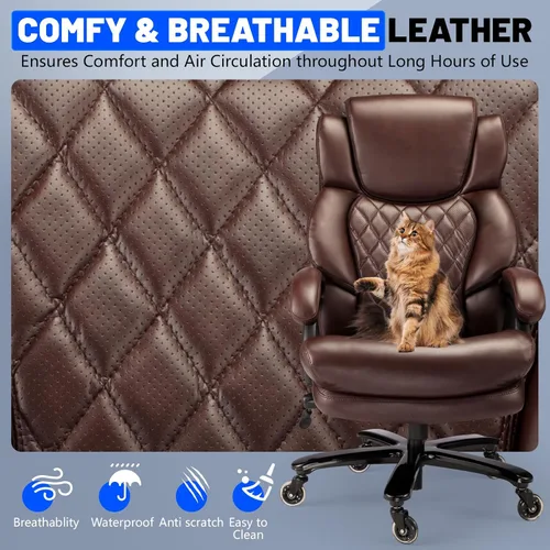 Miniatura 8 de Silla de oficina grande y alta de 800 libras, silla ejecutiva con reposacabezas ajustable, asiento extra ancho, piel sintética resistente para Negro