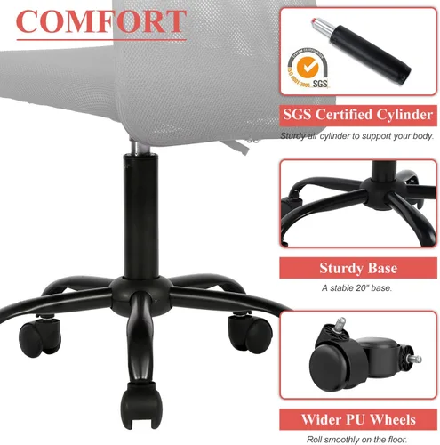Miniatura 5 de Silla de oficina en casa, silla ergonómica de escritorio con respaldo medio, silla de computadora moderna de altura ajustable, silla giratoria