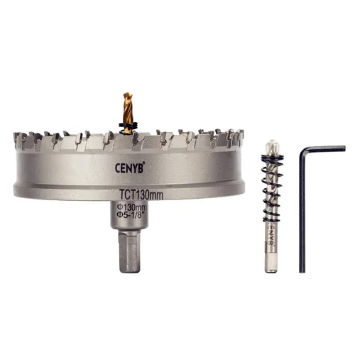 Miniatura 75 de 10 piezas (16-54 mm) Kit de sierra perforadora de carburo TCT para metales duros. Incluye 2 brocas de titanio, 1 broca piloto escalonada y 2 llaves