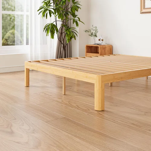 Miniatura 6 de ZIYOO Marco de cama de plataforma de bambú de tamaño matrimonial de 12 pulgadas, diseño minimalista moderno, soporte resistente, fácil montaje,