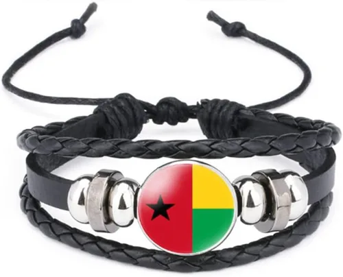 Miniatura 97 de vmcoatdu Mundial Muchas Banderas Nacionales Brazalete Retro de Aleación de Cuero para Pulsera de Cuerda Trenzada de Bandera Nacional