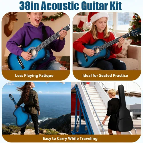 Miniatura 7 de Juego de guitarra acústica de 38 pulgadas para niños, principiantes y amantes de la música, guitarra folclórica de 6 cuerdas con bolsa