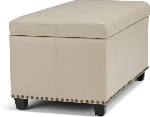 Miniatura 8 de SIMPLIHOME Amelia - Otomana de almacenamiento, banco otomano rectangular de cuero vegano de 33 pulgadas de ancho en negro medianoche, otomana