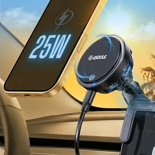 [Esoulk] Cargador de teléfono Tesla de 25 W para modelo 3/Y, cargador magnético MagSafe para automóvil con ventilador de enfriamiento, soporte