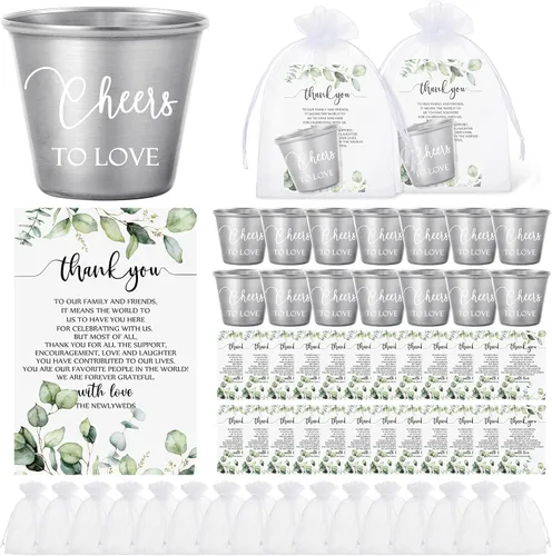 Uiifan Juego de 50 Vasos de Chupito para Bodas, Favores a Granel para Invitados, Vasos de Chupito para Celebrar el Amor, Vasos de Chupito de Acero