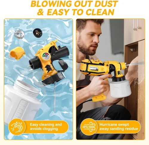 Miniatura 6 de Pulverizador de pintura HVLP eléctrico de 1200W, pistola de pintura en aerosol con 5 boquillas y 3 patrones de pulverización, control de flujo