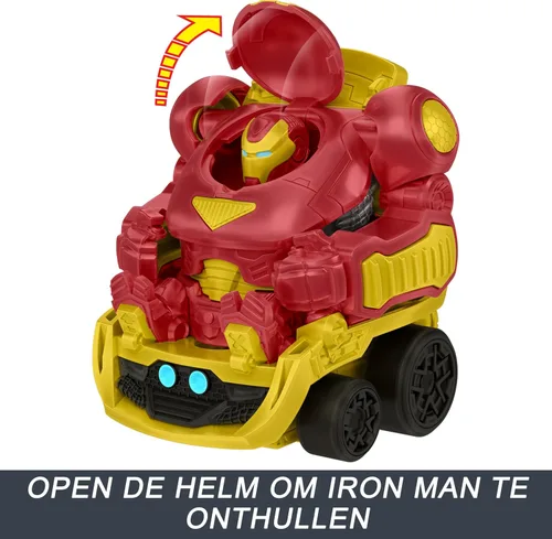 Miniatura 4 de Hot Wheels RacerVerse Marvel Hulkbuster Hauler, transporta y almacena hasta 10 vehículos de juguete, cabina desmontable con casco abatible y figura