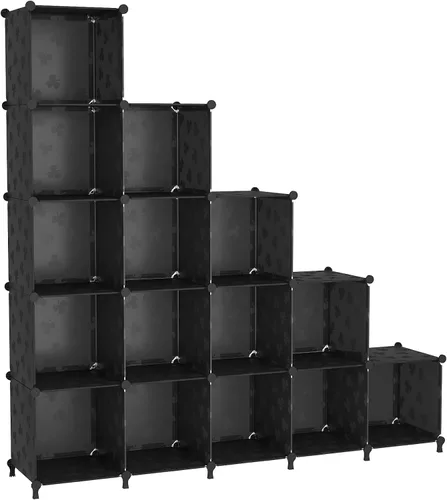 UNKU Organizador de almacenamiento de cubos, 16 cubos organizadores de armario, estantes de almacenamiento, estantería apilable para bricolaje, Negro