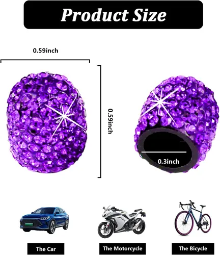 Miniatura 2 de Kewucn Bling Tapones de Vástago de Válvula de Neumático de Coche, Paquete de 4 Cubiertas de Vástago Hechas a Mano con Cristales Brillantes, Tapas