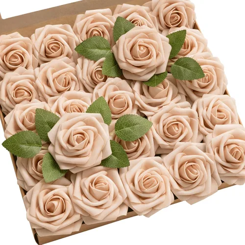 Miniatura 32 de Ling’s Moment - Flores Artificiales, 50 piezas, Rosas Verde Pavo Real con Tallos, 3" de Tacto Real, Espuma DIY para Ramilletes de Boda/Centros