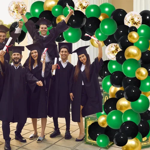 Miniatura 6 de Arco de guirnalda de globos de color verde oscuro, negro y dorado, globos verde esmeralda, globos de confeti dorado metálico, globos de fútbol