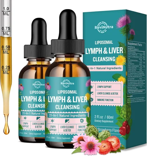 Miniatura 10 de Gotas de drenaje linfático liposomal, suplemento líquido de desintoxicación y reparación de limpieza del hígado con cardo mariano, diente de león