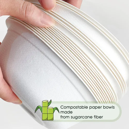 Miniatura 3 de ECOLipak Paquete de 150 cuencos de papel desechables de 12 onzas, cuencos biodegradables compostables de alta resistencia, hechos de bagazo natural