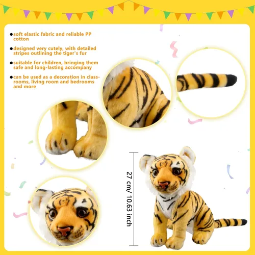 Miniatura 2 de Paquete de 2 juguetes de peluche de tigre de 11 pulgadas, lindo juguete de peluche realista de tigre, juguetes para fiestas temáticas de animales