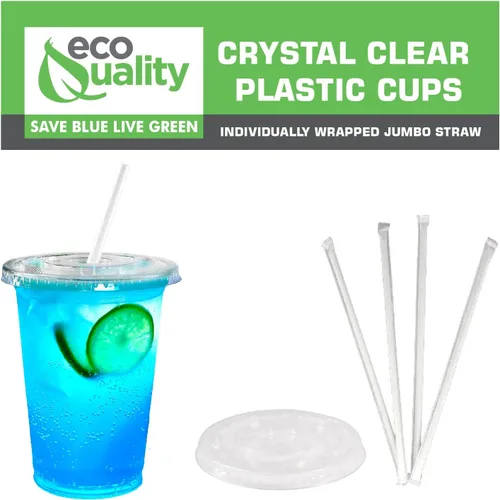 Miniatura 5 de Vasos desechables grandes de plástico transparente con tapas y pajitas, 200 unidades, 16 onzas (onzas) taza de PET transparente para batidos fríos