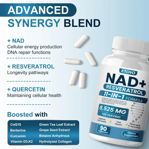 Miniatura 3 de Suplemento NAD+, 8525mg Refuerzo NAD Liposomal con Resveratrol NAD Plus con Coptisina, Quercetina, Curcumina, Apoya la Salud Celular, Fuerza Física