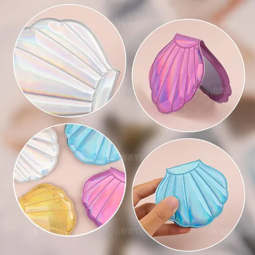 Miniatura 5 de AUEAR, Paquete de 4 espejos con purpurina de doble cara, espejos de maquillaje de aumento de 4 colores, mini portátil plegable para bolso, bolso