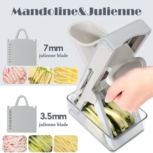 Miniatura 3 de Cortador de mandolina seguro para cocina, picador de verduras 4 en 1, tiras ajustables para rebanar alimentos, juliana, dispositivo vertical