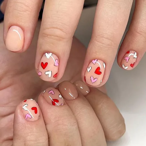 Miniatura 19 de Uñas postizas a presión para San Valentín, uñas postizas cortas cuadradas MABKJLF nude con diseños de labios, cobertura completa, pegamento