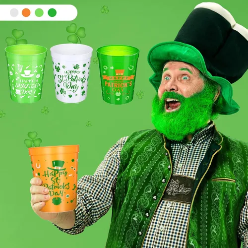 Miniatura 6 de Meanplan 36 tazas de plástico para el Día de San Patricio de 12 onzas de plástico verde trébol reutilizables a granel para niños y adultos