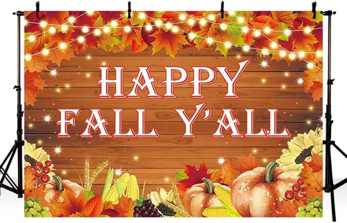 Miniatura 2 de MEHOFOND Cartel de fondo con texto en inglés "Happy Fall Y'all" de 7 x 5 pies, para otoño, cosecha de calabaza, fiesta de Acción de Gracias