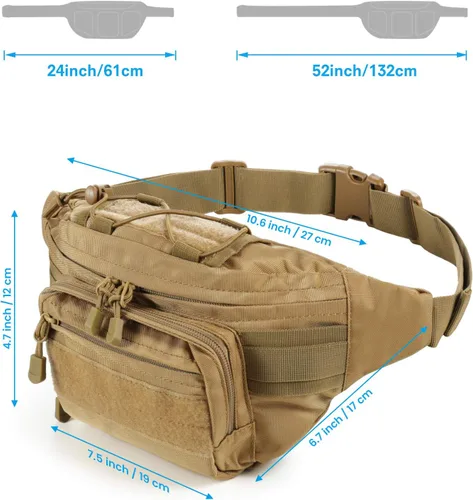 Miniatura 3 de FRTKK - Riñonera táctica militar con parche de bandera de EE. UU., bolsa de cintura de utilidad con correa ajustable para actividades al aire libre