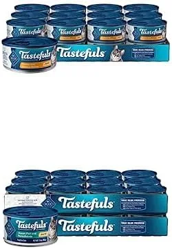 Blue Buffalo Tastefuls - Alimento húmedo natural en paté para gatos, entrada de pavo y pollo, latas de 5.5 onzas (paquete de 24) Tastefuls Natural
