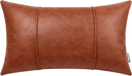 Miniatura 13 de BRAWARM Fundas de Almohada Decorativa de Cuero Café de 22 x 22 Pulgadas - Funda de Almohada de Piel Sintética con Ribetes, Almohada Decorativa