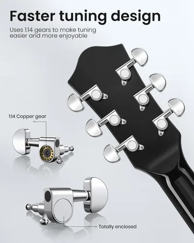 Miniatura 3 de Moukey Guitarra acústica de 41 pulgadas para principiantes, adultos, adolescentes, tamaño completo, con póster de acordes, bolsa de concierto, Negro