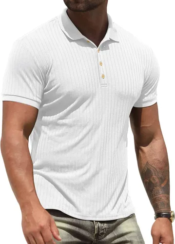 NITAGUT Camisas polo para hombre, pantalones cortos y manga larga, camisas de entrenamiento ajustadas casuales