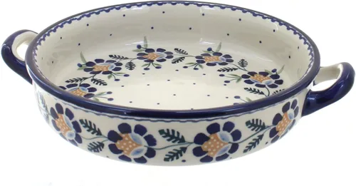Miniatura 2 de Blue Rose - Cerámica pulida de margaritas rojas con asas, 9.5 pulgadas de diámetro, único, apto para lavavajillas y duradero