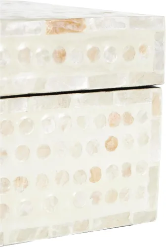 Miniatura 4 de Deco 79 Caja decorativa geométrica hecha a mano con concha de madreperla, mosaico de puntos, caja de almacenamiento para recuerdos, con acentos Crema