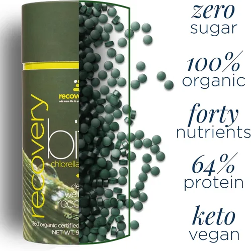 Miniatura 5 de RECOVERYbits - Tabletas orgánicas de Chlorella - Superalimento de algas a base de plantas - Clorofila - Pared celular agrietada - Energía - Sistema