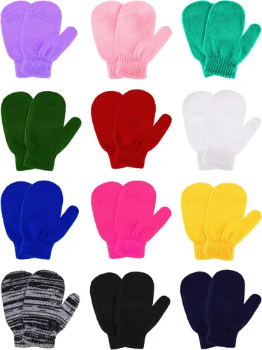 Boao 12 pares de guantes de invierno para niños pequeños, guantes de punto para niños, guantes mágicos cálidos para niños y niñas, suministros para