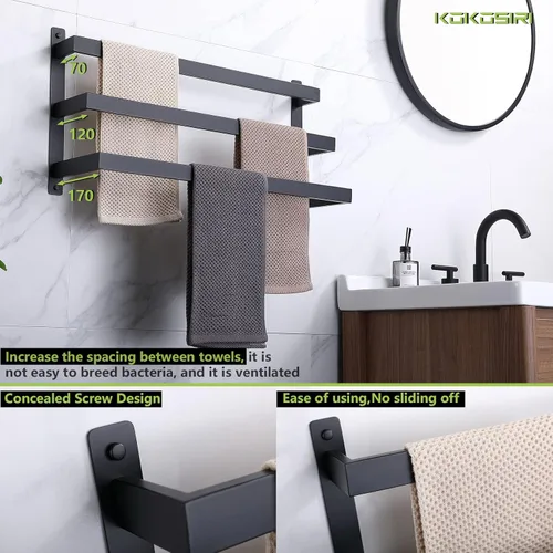Miniatura 5 de KOKOSIRI Toalleros negros para toallas de baño, 3 niveles, escalera, para colgar en la pared, estantes de acero inoxidable, B5006BK-L24 Negro mate