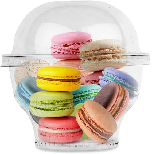 Vasos de postre de plástico transparente con tapas de 8 onzas (juego de 50) taza de parfait desechable pequeña, tapa de cúpula, sin agujero,