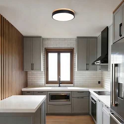 Miniatura 8 de Moderna lámpara de techo de madera regulable, lámpara de techo redonda negra LED empotrada, lámpara de techo minimalista para cocina, dormitorio