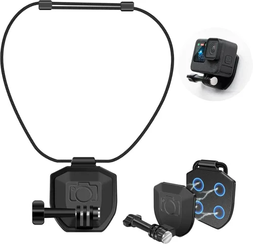 REYGEAK Soporte magnético en el pecho para GoPro, soporte de cuello POV ajustable con doble garra, compatible con GoPro Hero 13/12/11/10/9, DJI