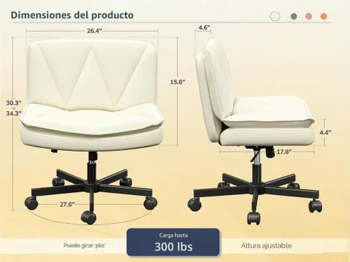 Miniatura 2 de DurayLoly Silla Criss Cross con Ruedas, Silla de Oficina con Patas Cruzadas con 2 Capas de Cuero Comfty & Back, Silla de Tocador Ancha sin Brazos