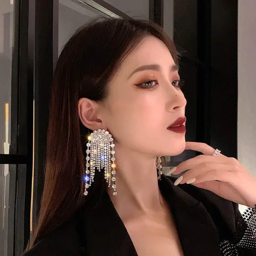 Miniatura 3 de Pendientes de mujer de moda Pendientes de cadena larga colgantes joyería (plata)