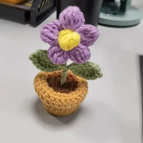 Miniatura 5 de JOONOR 3 piezas de mini tulipanes de ganchillo en maceta, flor de soplo de rosa falsa de punto para baño, hogar, cocina, mesa rústica, centro