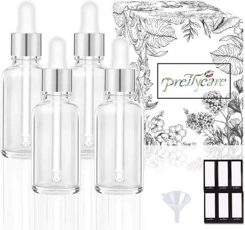 Miniatura 32 de PrettyCare Paquete de 4 botellas con cuentagotas de aceites esenciales, botellas vacías de tintura para cuidado personal y belleza, Ámbar