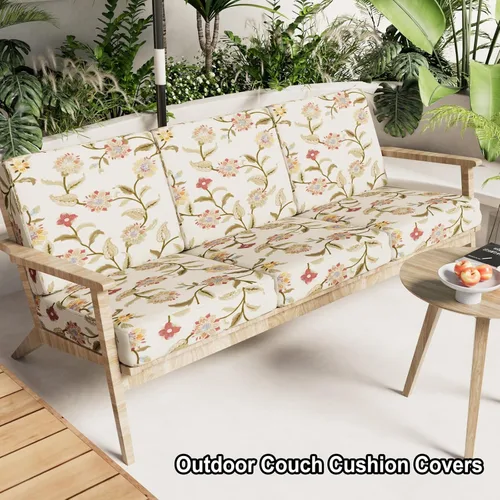 Miniatura 2 de hyha Fundas de cojín estampadas para sofá, fundas florales lavables para sofá de 3 cojines, fundas elásticas para cojines de exteriores para muebles