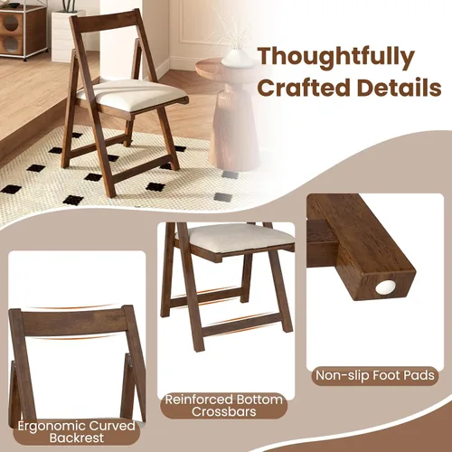 Miniatura 7 de GOFLAME Juego de 4 sillas plegables para comedor, sillas plegables con asiento acolchado y respaldo ergonómico, estructura de madera de goma, sillas