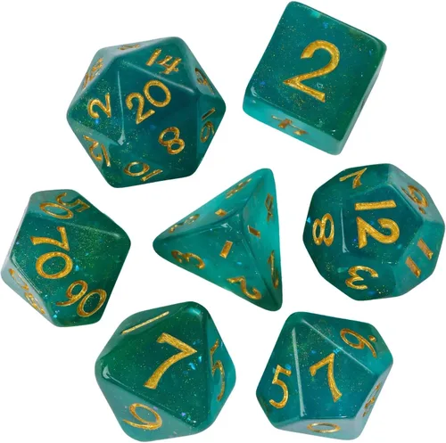 Miniatura 8 de Juego de dados de resina para DND, juego de 7 dados poliédricos negros D&D rellenos con papel de colores brillantes para juegos de rol