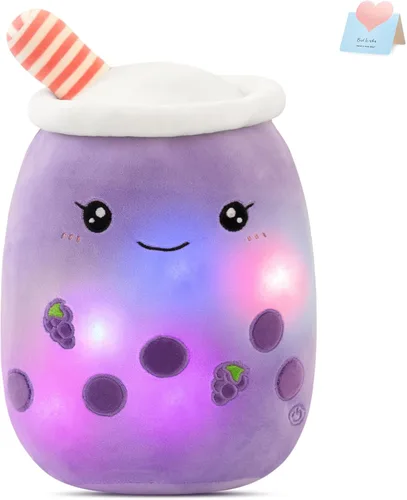 Miniatura 9 de Almohada de peluche de té Boba Matcha con luz LED de 10 pulgadas, kawaii, animal de peluche suave con burbujas, juguete con luces LED, regalo
