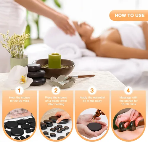 Miniatura 6 de Hot Stones - Juego de masaje, 18 piedras calientes de basalto con kit de calentador, piedras de masaje para spa profesional o en casa, relajación
